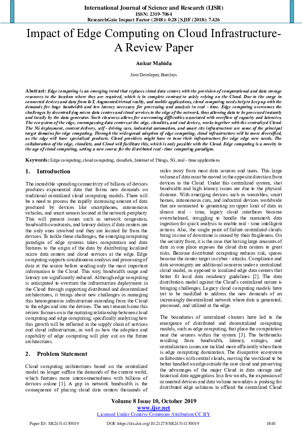 (PDF) Impact of Edge Computing on Cloud Infrastructure- A Review Paper