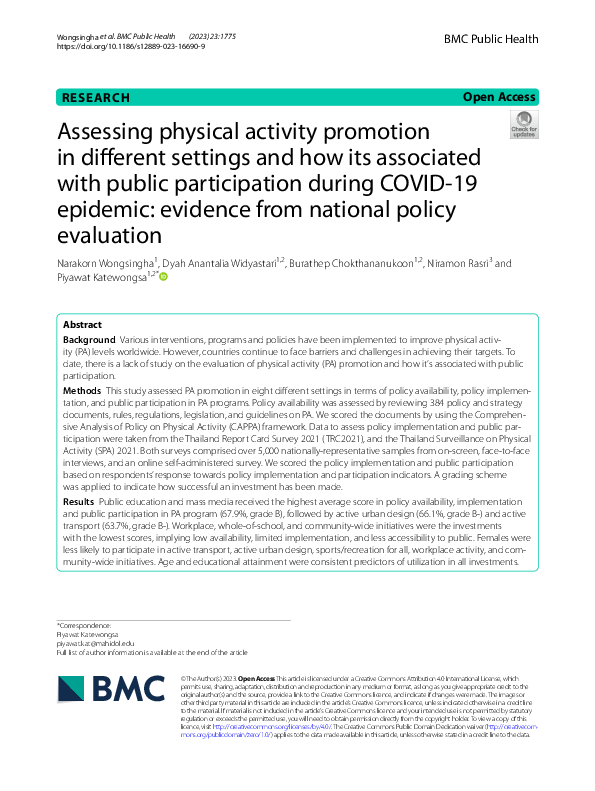 (PDF) Assessing physical activity promotion in different settings and ...