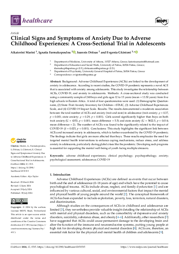 (PDF) Clinical Signs and Symptoms of Anxiety Due to Adverse Childhood ...