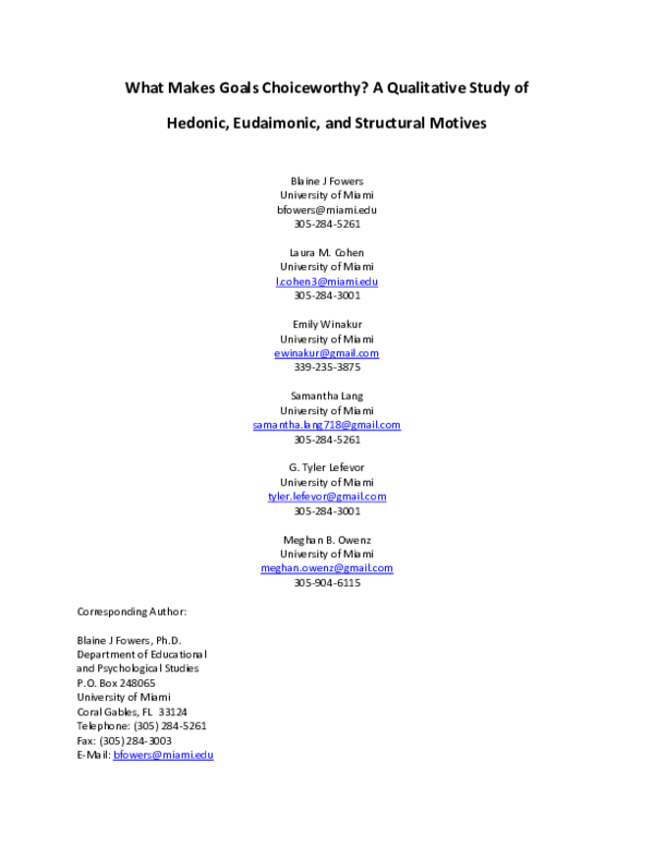 (PDF) What makes goals choiceworthy? A qualitative study of hedonic ...