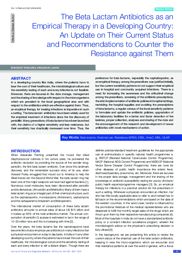 (PDF) The Beta Lactam Antibiotics as an Empirical Therapy in a ...