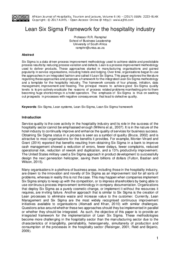 (PDF) Lean Six Sigma Framework for the hospitality industry
