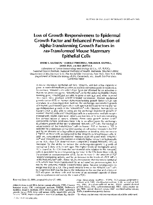 (PDF) Loss of growth responsiveness to epidermal growth factor and ...