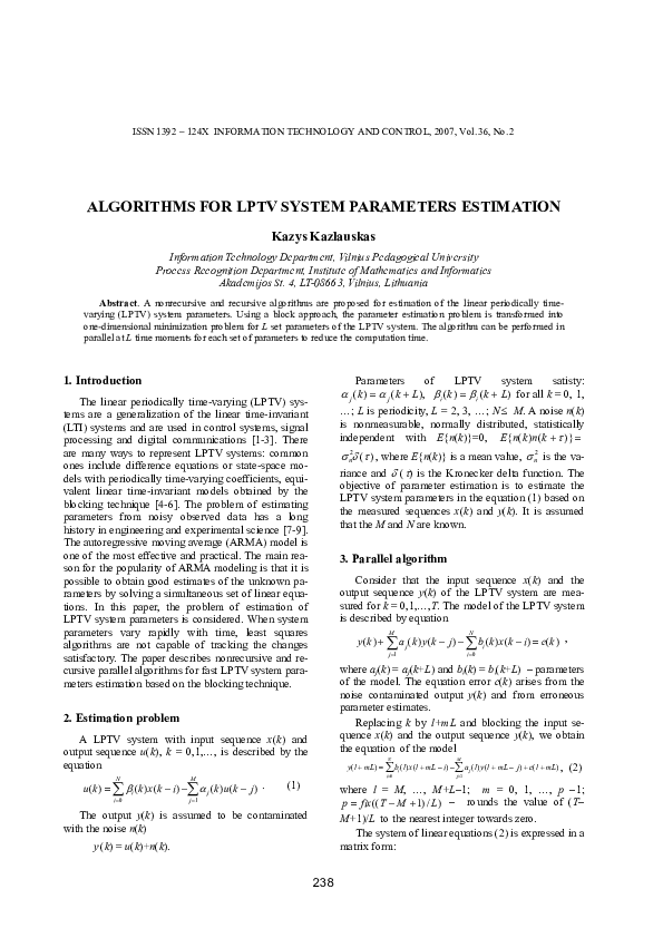 (PDF) Algorithms for LPTV System Parameters Estimation