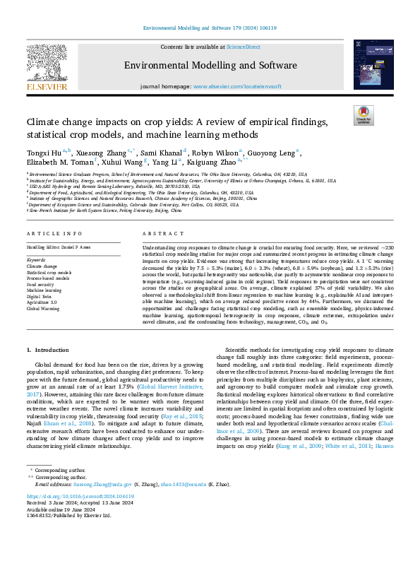 (PDF) Climate change impacts on crop yields: A review of empirical ...