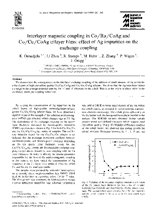 (PDF) Interlayer magnetic coupling in Co/Ru/CoAg and Co/Cu/CoAg ...