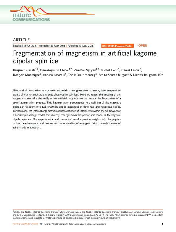 (PDF) Fragmentation of magnetism in artificial kagome dipolar spin ice