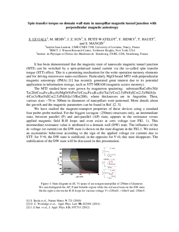 (PDF) Spin transfer torque on domain wall state in nanopillar magnetic ...