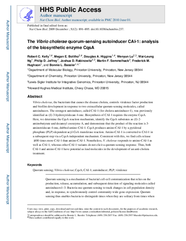 (PDF) The Vibrio cholerae quorum-sensing autoinducer CAI-1: analysis of ...
