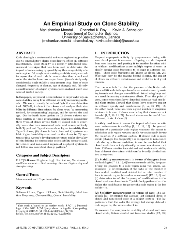 (PDF) An empirical study on clone stability