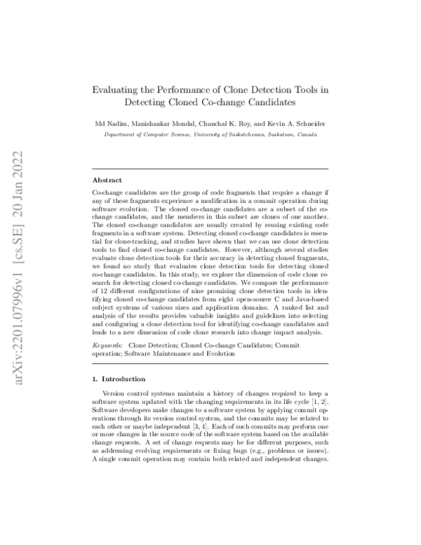(PDF) Evaluating the performance of clone detection tools in detecting ...