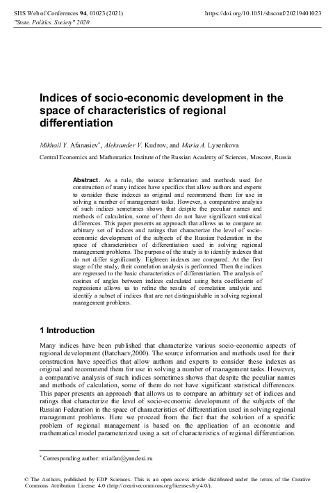 (PDF) Indices of socio-economic development in the space of ...