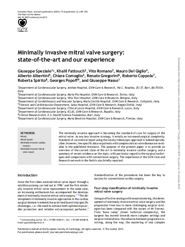 (PDF) Minimally invasive mitral valve surgery: state-of-the-art and our ...