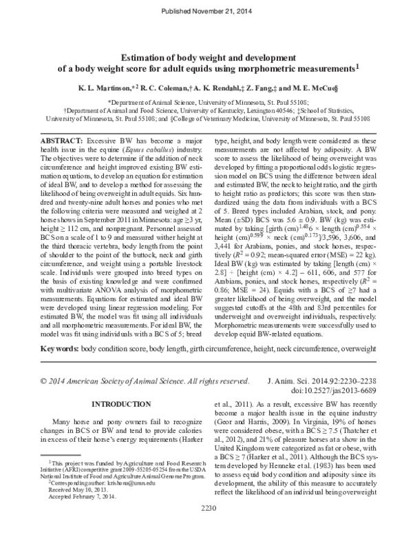 (PDF) Estimation of body weight and development of a body weight score ...
