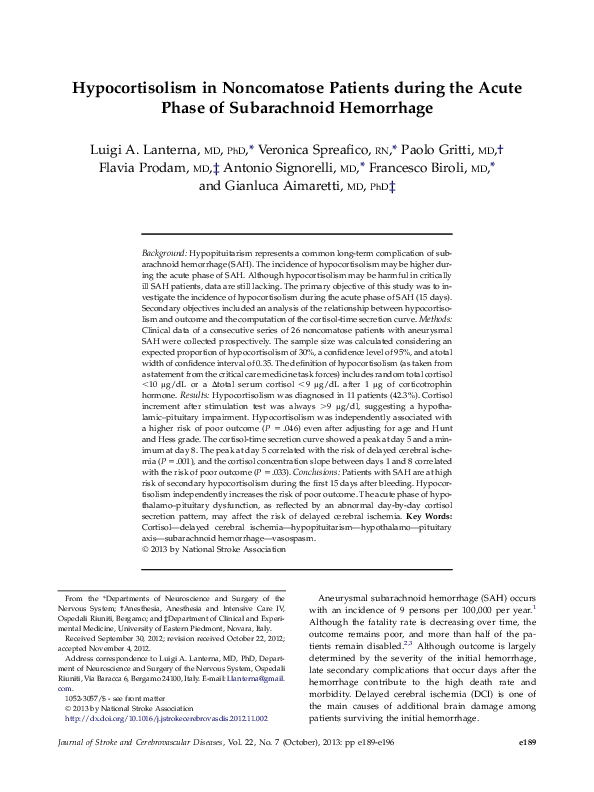 (PDF) Hypocortisolism in Noncomatose Patients during the Acute Phase of ...