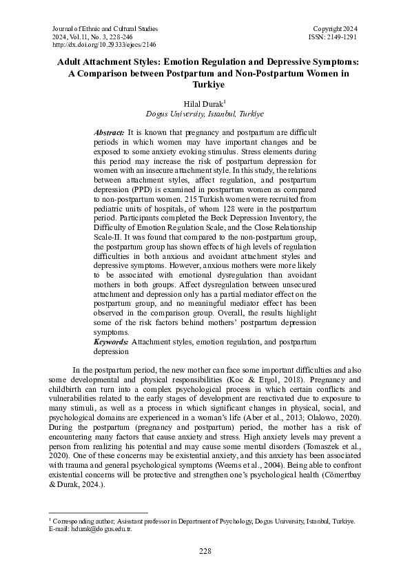 (PDF) Adult Attachment Styles: Emotion Regulation and Depressive ...