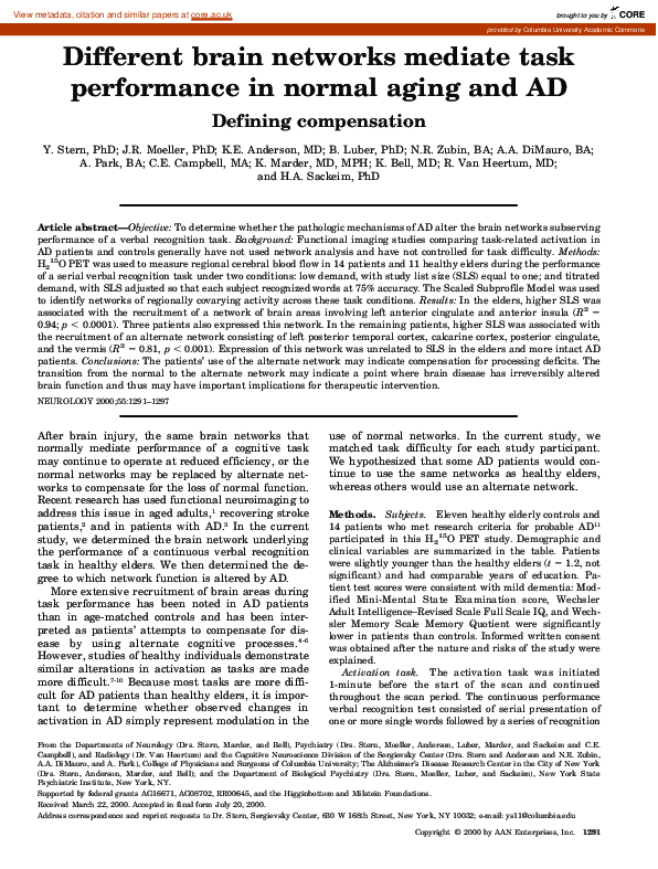 (PDF) Different brain networks mediate task performance in normal aging ...