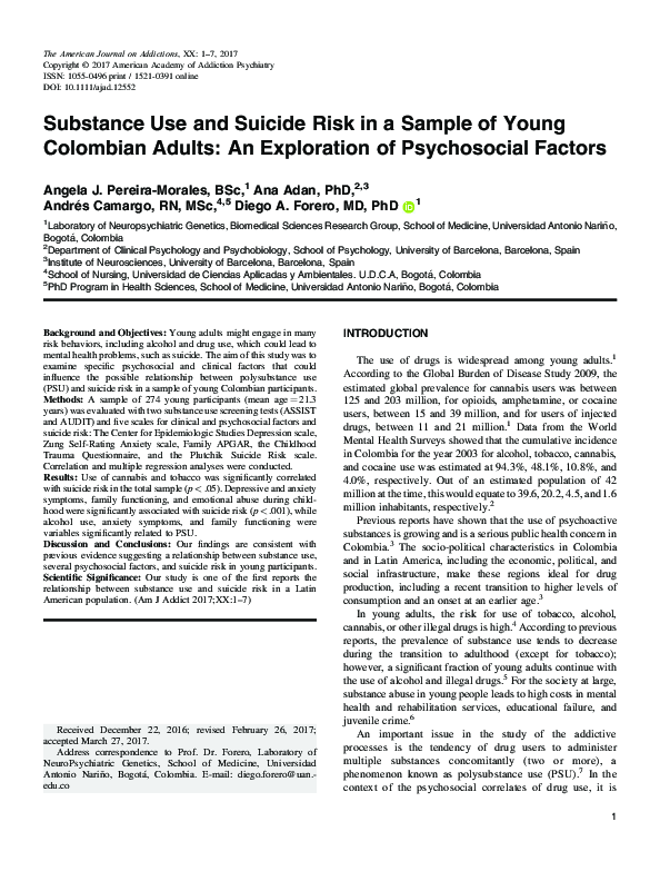 (PDF) Substance use and suicide risk in a sample of young Colombian ...