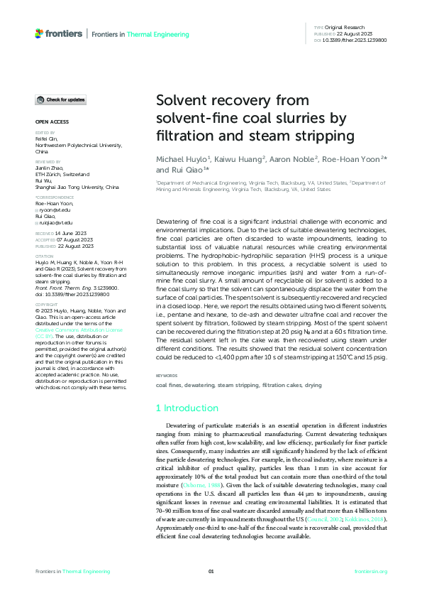 (PDF) Solvent recovery from solvent-fine coal slurries by filtration ...
