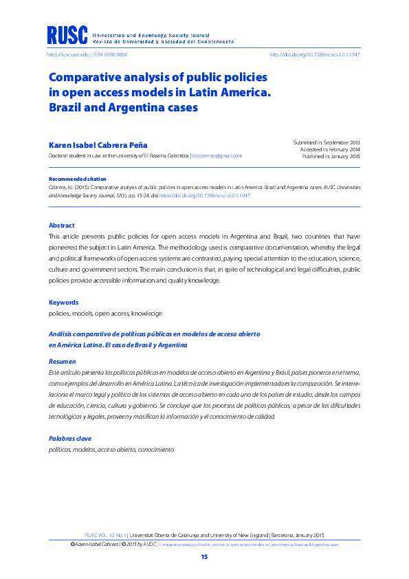 (PDF) Comparative analysis of public policies in open access models in ...