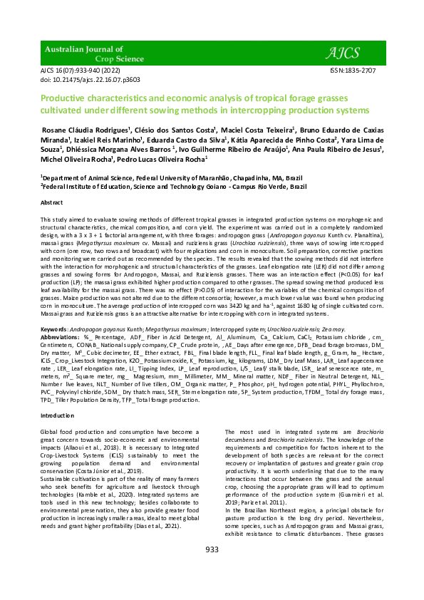 (PDF) Productive characteristics and economic analysis of tropical ...