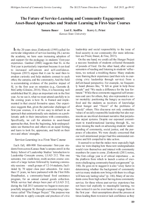 (PDF) The Future of Service-Learning and Community Engagement: Asset ...