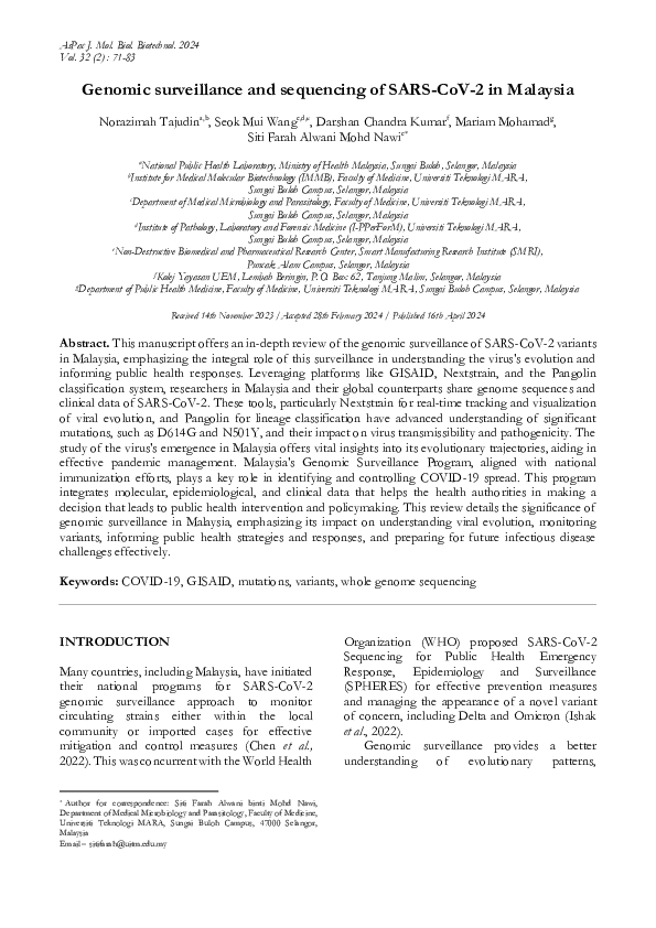 (PDF) Genomic surveillance and sequencing of SARS-CoV-2 in Malaysia