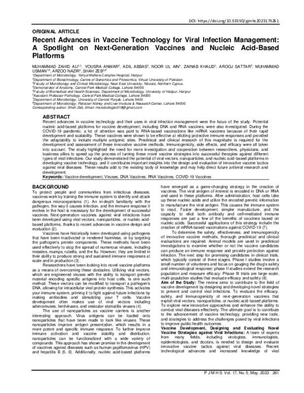 (PDF) Recent Advances in Vaccine Technology for Viral Infection ...