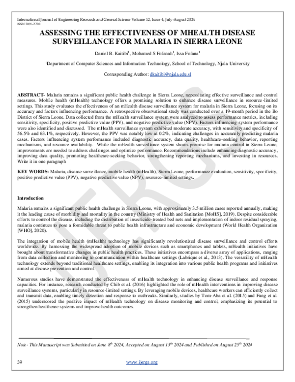 (PDF) ASSESSING THE EFFECTIVENESS OF MHEALTH DISEASE SURVEILLANCE FOR ...