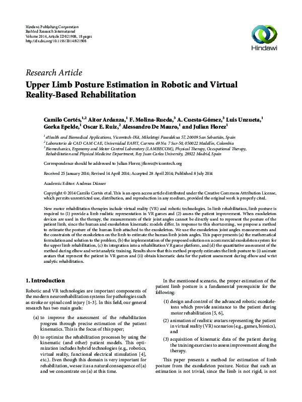 (PDF) Upper Limb Posture Estimation in Robotic and Virtual Reality ...
