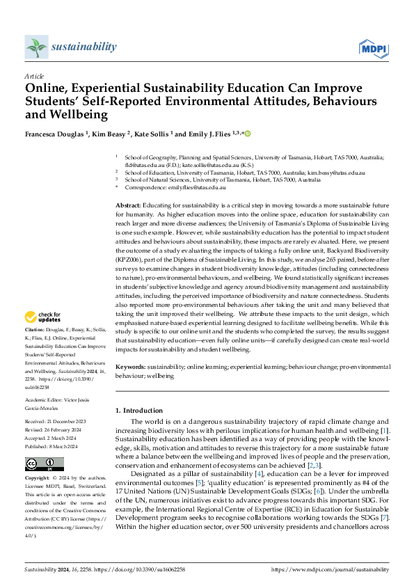 (PDF) Online, Experiential Sustainability Education Can Improve ...