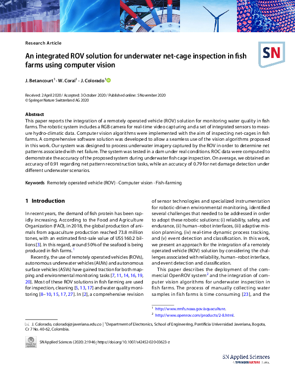(PDF) An integrated ROV solution for underwater net-cage inspection in ...