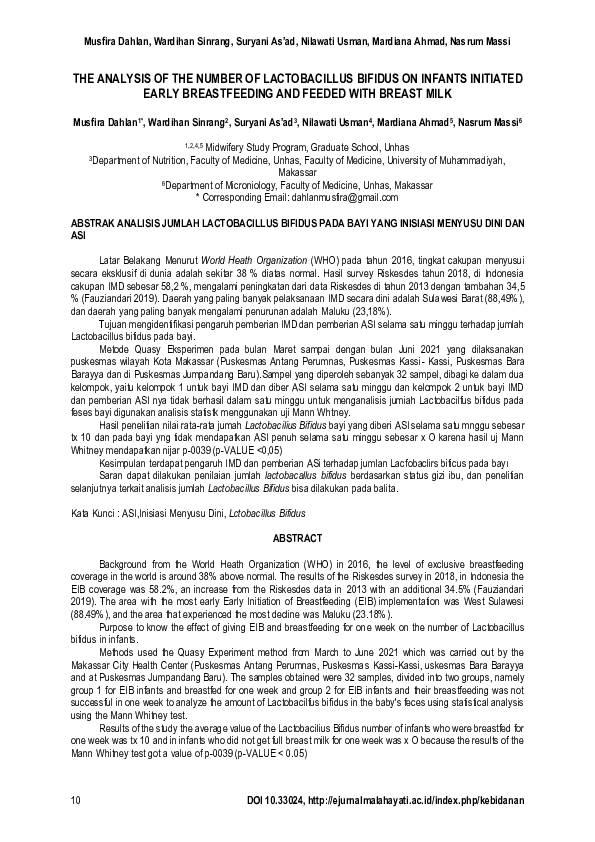 (PDF) The Analysis Of The Number Of Lactobacillus Bifidus On Infants ...