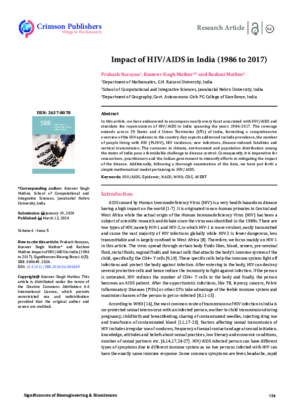 (PDF) Impact of HIV/AIDS in India (1986 to 2017)