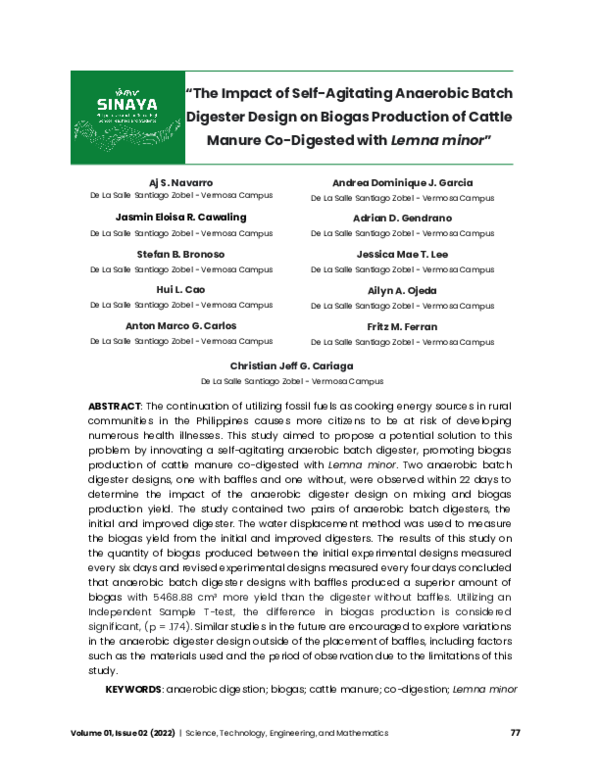 (PDF) The Impact of Self-Agitating Anaerobic Batch Digester Design on ...