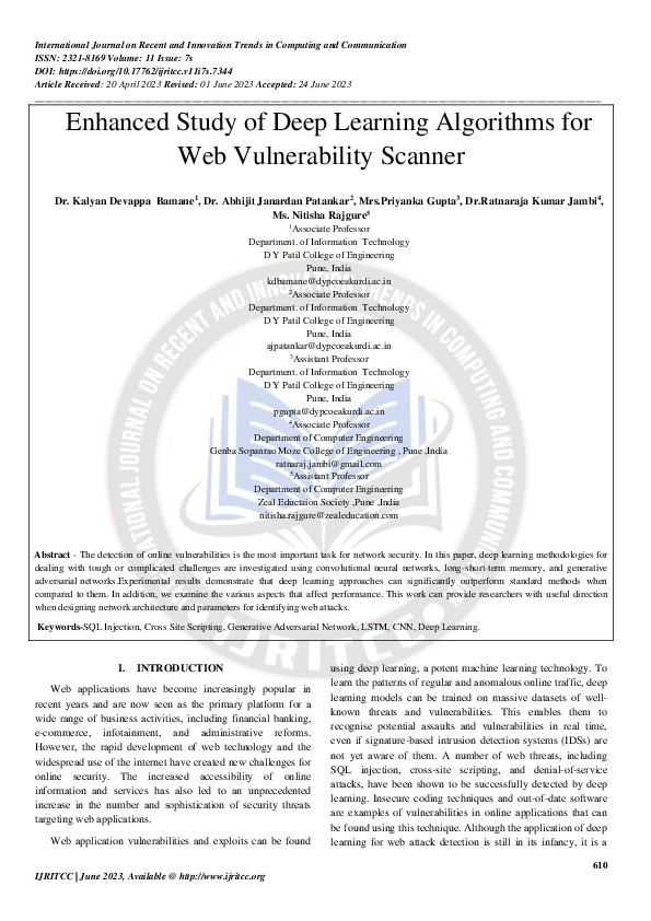 (PDF) Enhanced Study of Deep Learning Algorithms for Web Vulnerability ...