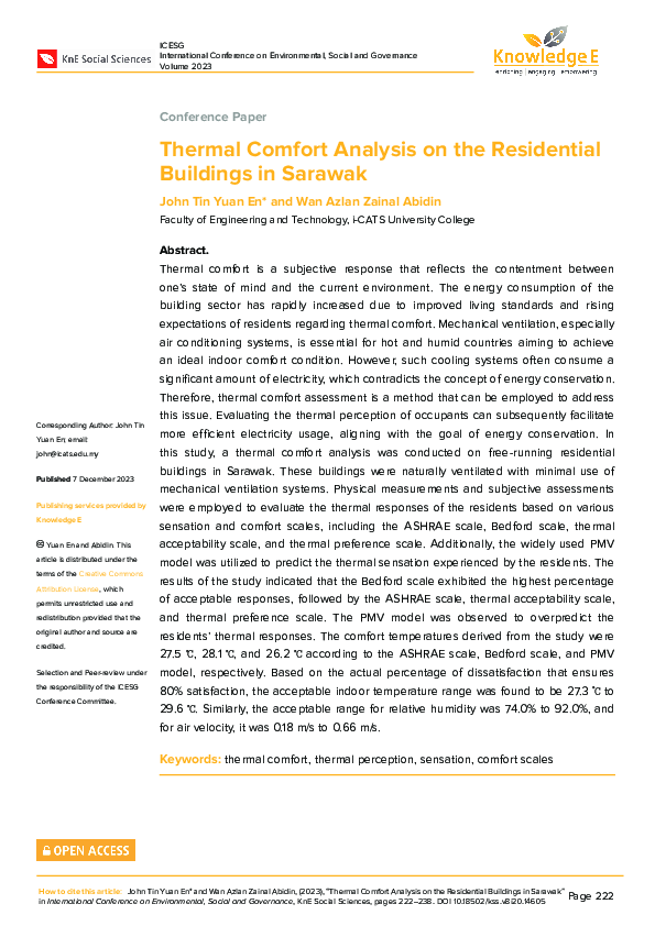 (PDF) Thermal Comfort Analysis on the Residential Buildings in Sarawak