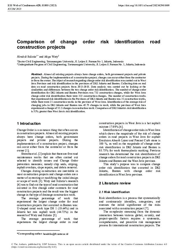 (PDF) Comparison of change order risk identification road construction ...