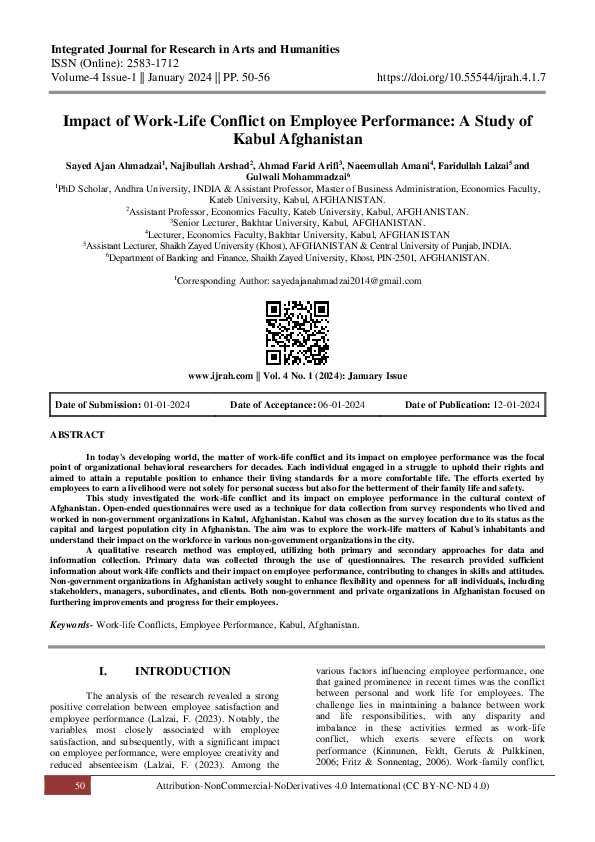 (PDF) Impact of Work-Life Conflict on Employee Performance: A Study of ...
