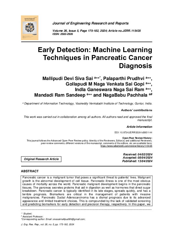 (PDF) Early Detection: Machine Learning Techniques in Pancreatic Cancer ...