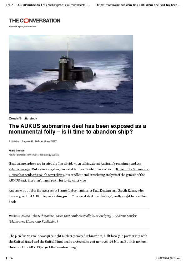 (PDF) The AUKUS submarine deal has been exposed as a monumental folly ...