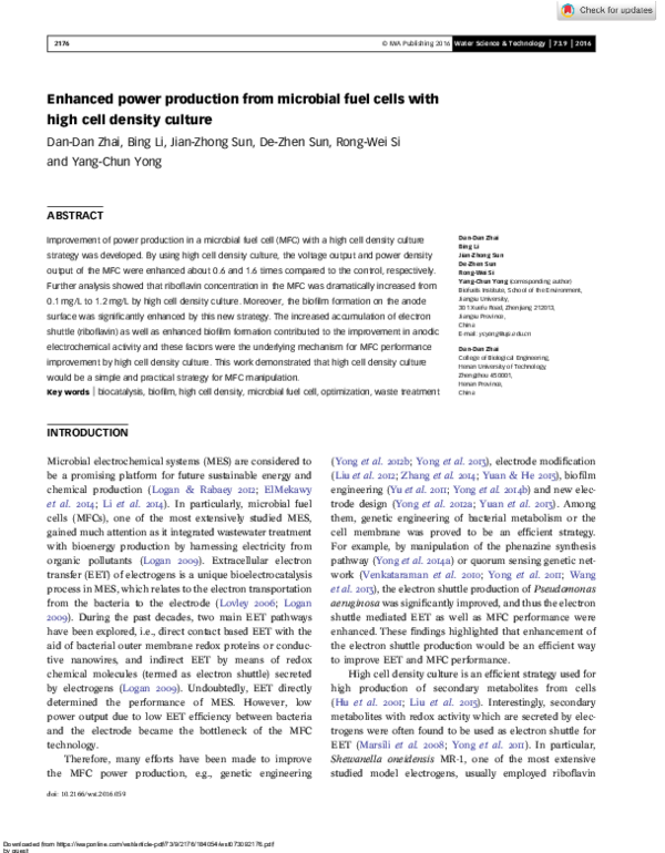 (PDF) Enhanced power production from microbial fuel cells with high ...