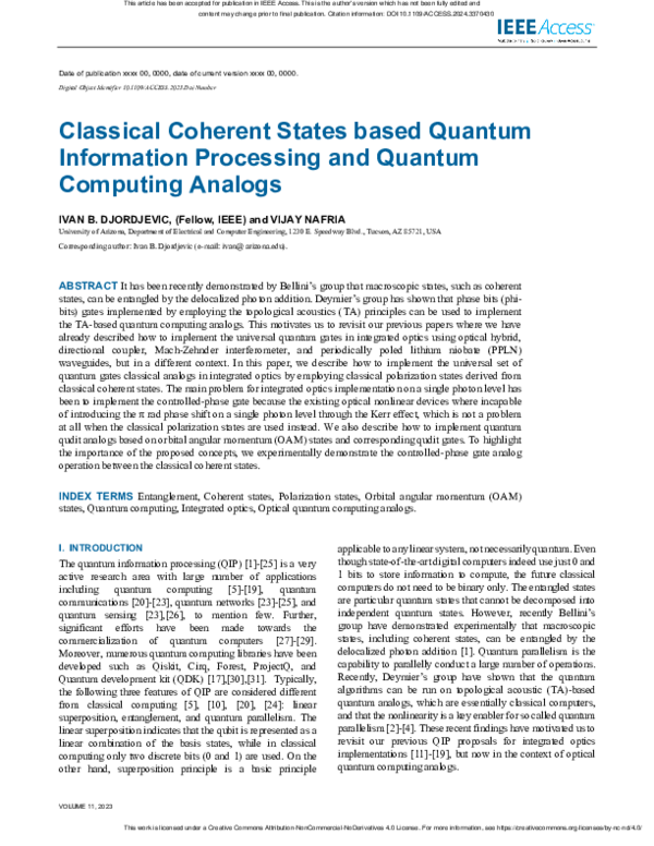 (PDF) Classical Coherent States based Quantum Information Processing ...
