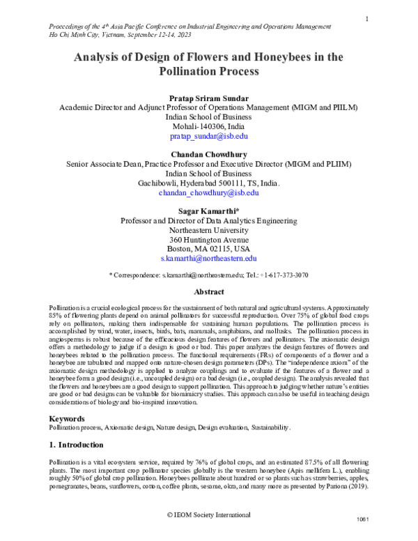 (PDF) Analysis of Design of Flowers and Honeybees in the Pollination ...