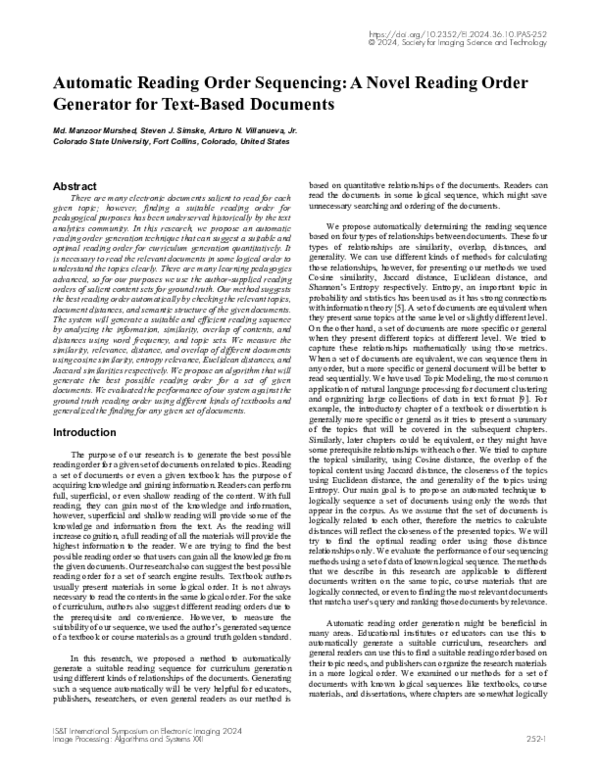 (PDF) Automatic Reading Order Sequencing: A Novel Reading Order ...