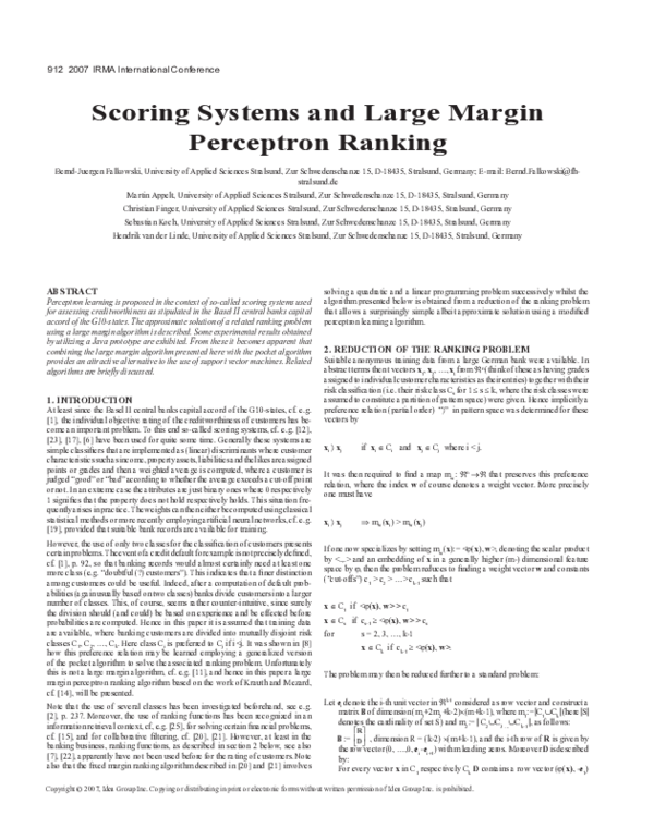 (PDF) Scoring Systems and Large Margin Perceptron Ranking