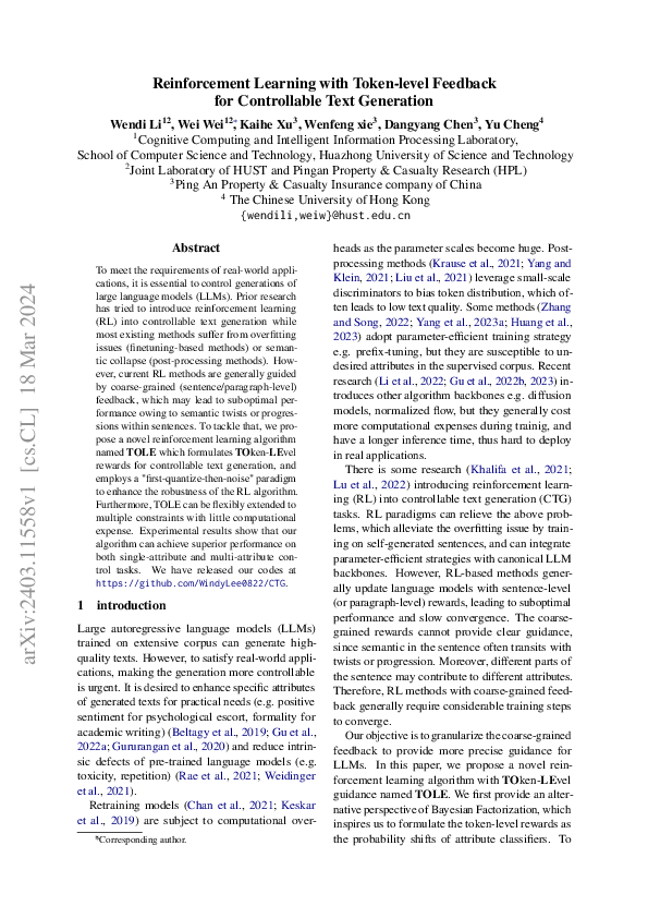 (PDF) Reinforcement Learning with Token-level Feedback for Controllable ...