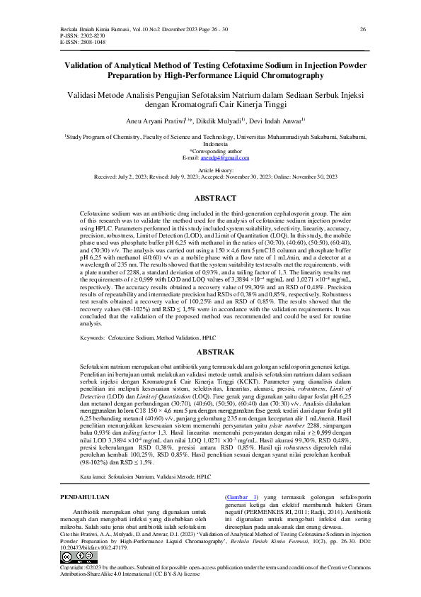 (PDF) Validation of Analytical Method of Testing Cefotaxime Sodium in ...
