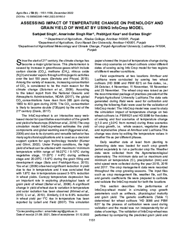 (PDF) Assessing impact of temperature change on phenology and grain ...