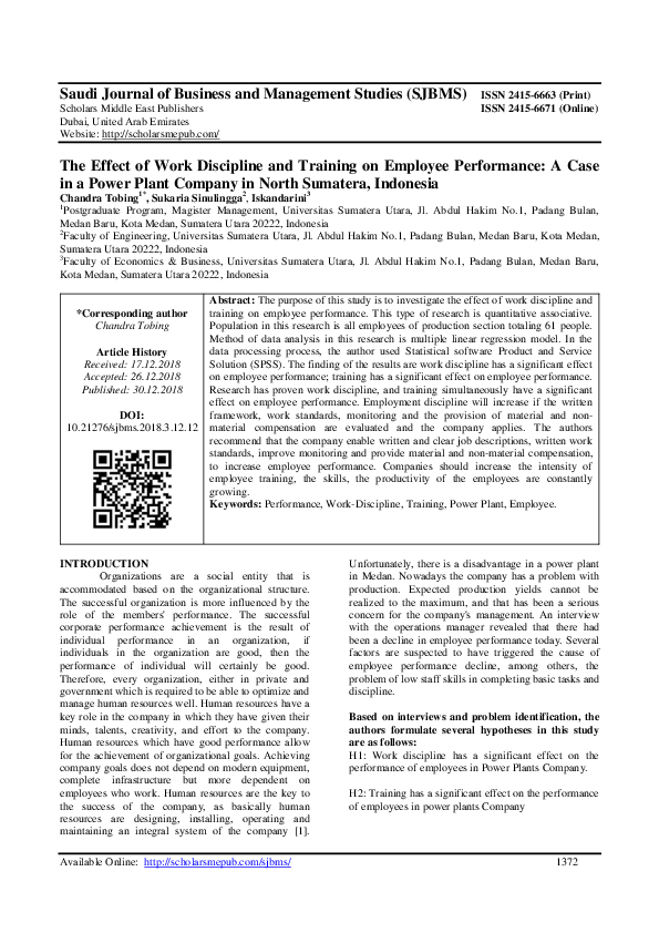 (PDF) The Effect of Work Discipline and Training on Employee ...